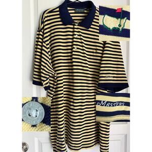Vintage Masters Collection Polo Shirt XXL Navy Striped 60's Two-Ply Mercerized